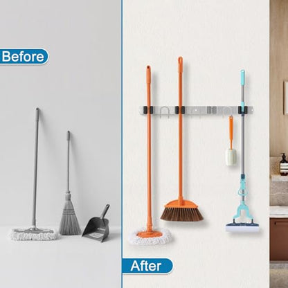 Mop Broom Holder Wall Mount (Silver-2 Pack)