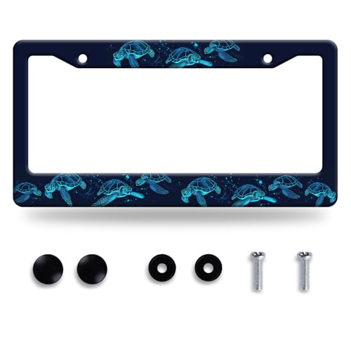 Sea Turtle License Plate Frame Stainless Steel Accessory 12.3"x 6.3" (Funny Turtle Blue Beach Animal)