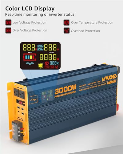 3000W Pure Sine Wave Power Inverter DC 12V to 110V 120V with Fast Charging Type (3000W- 12V)