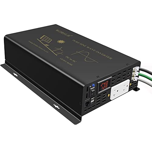 Pure Sine Wave Power Inverter 3000W 24VDC to 120VAC 6000W Peak Dual AC Outlets 2× 2.4A USB Port &Hardwire Terminal with 16ft Remote Conrtol Off (3000W24V)