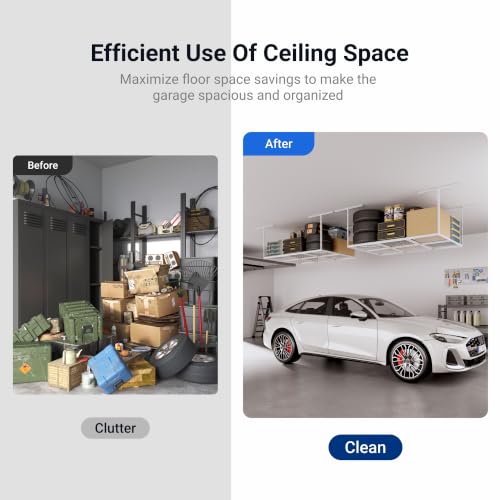 4x6 Overhead Garage Ceiling Storage Rack Organization (White / 4x6 ft)