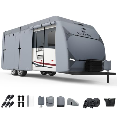 RV Cover 9 Layers Heavy Duty RV & Trailer Cover (Travel Trailer Cover(Grey) / Fits 22-24FT)