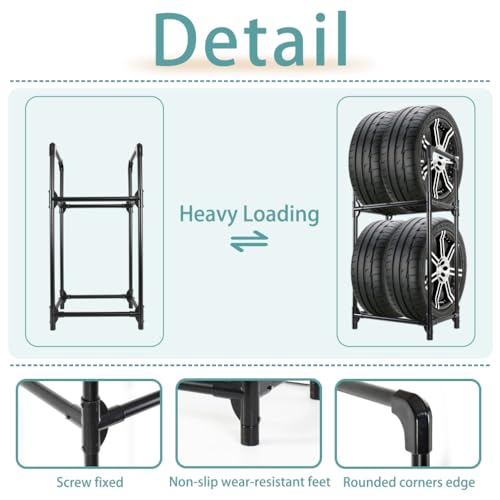 Tire Rack Tire Storage Rack Stand Garage Storage Shelf Organizer (Black / 22.51'' X 14.16'' X 45.11'')