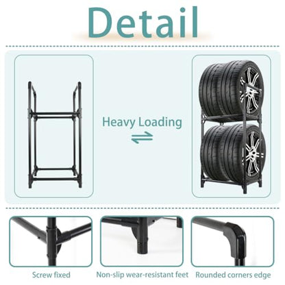 Tire Rack Tire Storage Rack Stand Garage Storage Shelf Organizer (Black / 22.51'' X 14.16'' X 45.11'')