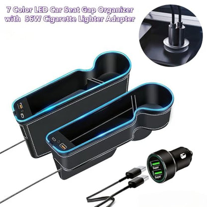 7 Colors LED Car Seat Gap Organizer with 56W Fast Charger 2 Pieces