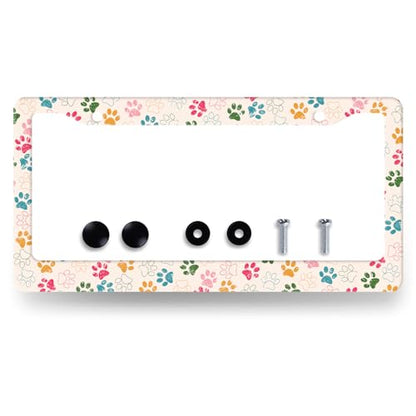 Colorful Dog Paws Stainless Steel Dogs License Plate Frame 12.2 x 6.2 Inch (Colorful Dog Paw Printed)