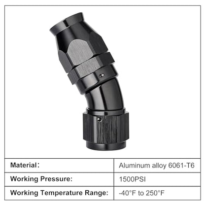 12AN 30 Degree PTFE One Piece Full Flow End Hose Fitting Aluminum Black (12AN / 30 Degree)