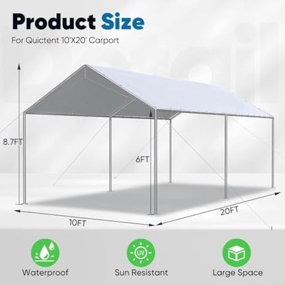 10x20 ft Heavy Duty Car Canopy Galvanized Frame Carport Outdoor Party Tent Boat Shelter with 3 Reinforced Steel Cables (Gainsboro / 10'x20')