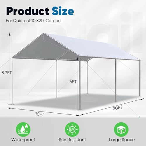 10X20ft Upgraded Heavy Duty Car Canopy Galvanized Frame Carport Outdoor Boat Shelter with 3 Reinforced Steel Cables (Gray / 10'x20')