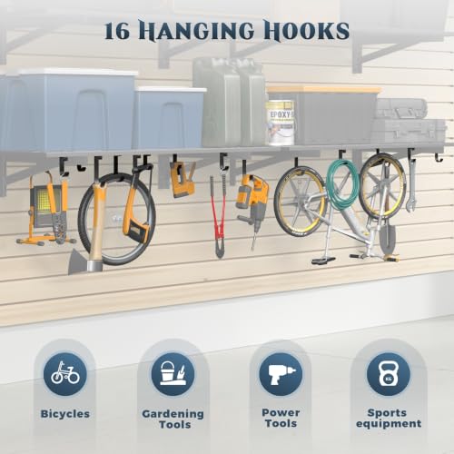 4 Pack Garage Shelving Wall Mounted with 16 Hooks (4 pack-1.5x4ft)