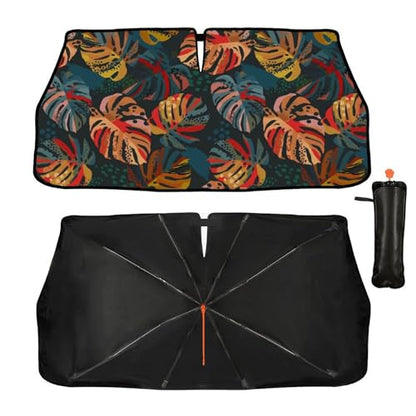 Tropical Car Windshield Sunshade Umbrella Palm Tree Sun Shade Umbrella for Car Foldable Windshield Umbrella Block UV Rays Heat Keep Vehicle Cool for Cars SUV 57"x30" (Tropical red)