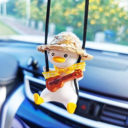 Swinging Duck Car Hanging Ornament Cute Decor Rear View Mirror Accessories Mirror Hanging Car Pendant Interior for Women Charm (E)