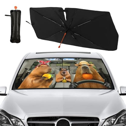 Funny Capybara Car Windshield Sunshade Umbrella Capybaras Sun Shade Umbrella for Car Foldable Windshield Umbrella Block UV Rays Heat Keep Vehicle Cool for Cars SUV 57"x30" (funny capybara1)