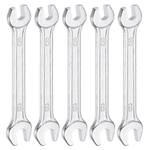 5pcs Double Open End Wrench 6mm x 8mm Metric 15 Degree Offset Angle Small Flat Head Wrench Galvanizing Open Ended Spanner for Automotive Repair Furniture Assembly (6mm x 8mm)