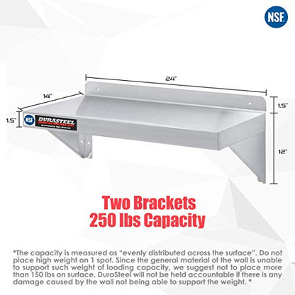 Stainless Steel Wall Mount Shelf 24" Wide x 14" Deep Commercial Grade (14 x 24 inch)