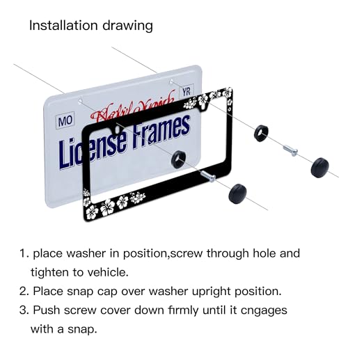 Hibiscus Flower License Plate Frame Hibiscus License Plate Holder Floral License Plate Covers tag Frame (Hibiscus License Plate Frame / one size)