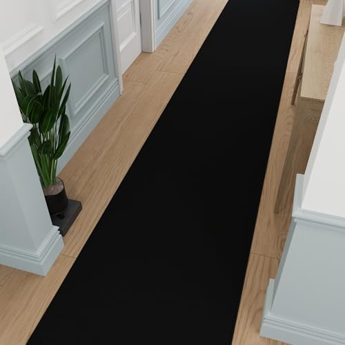 3x42 Extra Long Hallway Runner Rug (Solid Black)