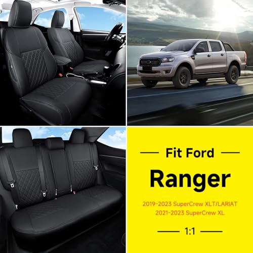 Custom Fit Ford Ranger Seat Covers 2019 2020 2021 2022 2023 Full Set SuperCrew (Black / 2019-23 SuperCrew(XLT,Lariat)&2021-23 SuperCrew XL)