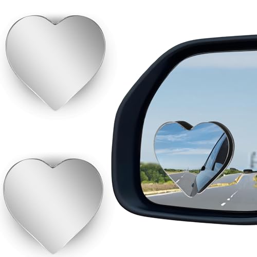 2Pcs Cars Heart Shaped Blind Spot Mirrors Car Side Mirror Blindspot Adjustabe Angle Removable Wide Angle Convex RearView Mirror for Enhanced Safety Universal Fit Stick (Heart-2Pcs)