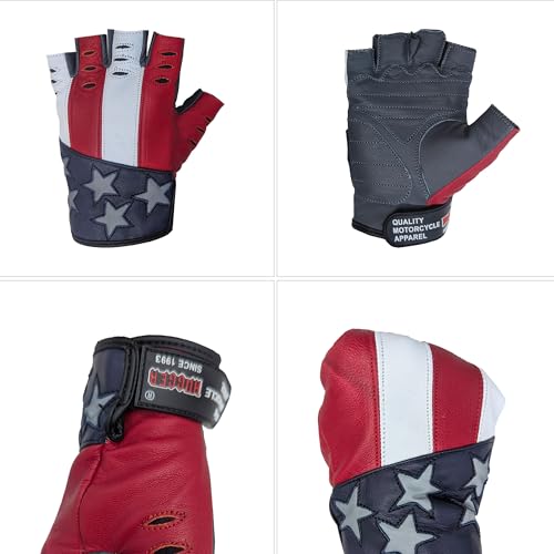 Hugger American Flag Fingerless Leather Gloves for Men (American Flag / Medium)
