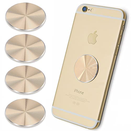 Cell Phone Metal Plates 4 Pack. Gold Replacement Set for Magnetic Car Mount & Phone Holder. Strong Adhesive Iron Plates for iPhone (Gold)