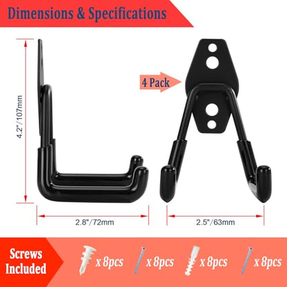 4 Pack Garage Hooks Heavy Duty (4 Pack/Black)