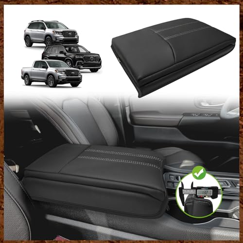 Armrest Cover for Honda Pilot 2023 (12) 23+ |Pilot| Black/White Stitching, +Thick)