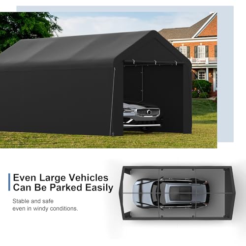 Carport 10‘ x 20’ Garage Car Canopy w (Black / 10' x 20' /with side)