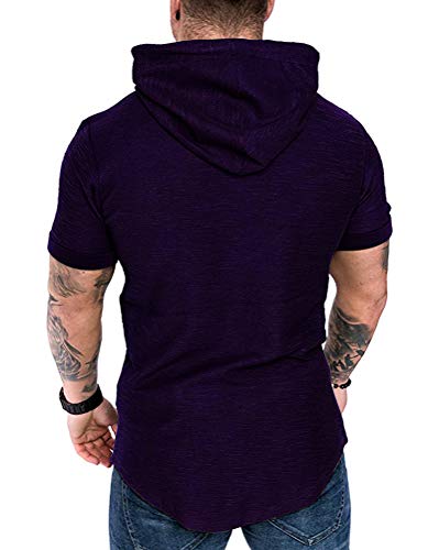 Mens Fashion Hoodies Sport Pullover Solid Color Shirt Workout Lightweight Tops Purple X (X-Large / Purple1)