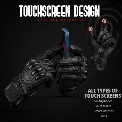 Leather Motorcycle Gloves for Men (Black / 3X-Large)