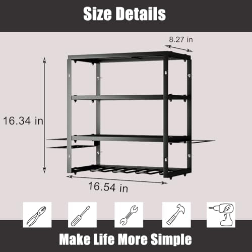 Power Tool Organizer Heavy Duty Wall Mount Drill Tools Holder (Black / 4 Slots 3Layers)