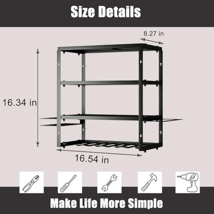 Power Tool Organizer Heavy Duty Wall Mount Drill Tools Holder (Black / 4 Slots 3Layers)