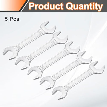 5pcs Double Open End Wrench 19mm x 22mm Metric 15 Degree Offset Angle Small Flat Head Wrench Galvanizing Open Ended Spanner for Automotive Repair Furniture Assembly (19mm x 22mm)