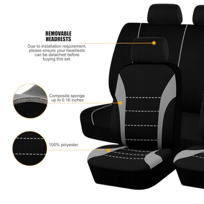 Polyester Full Car Seat Cover Set with Sponge Padding (Gray/Black)