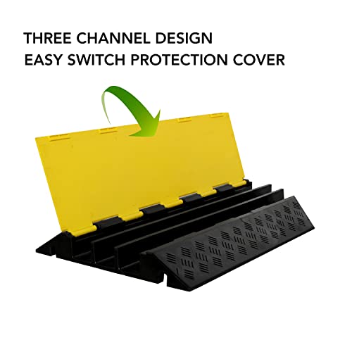 Rubber Cable Ramp 3 Channel Drive Over Hose Cable Protector Outdoor 22000Lbs Load Capacity Wires Power Lines Extension Cord Cover Traffic Speed Bump 1 Pack (22000Lbs-3Channel 1Pack)