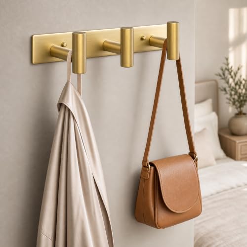 Wall Mounted Coat Rack ("T" Shape 3 Hooks - 1 Pack / Gold)