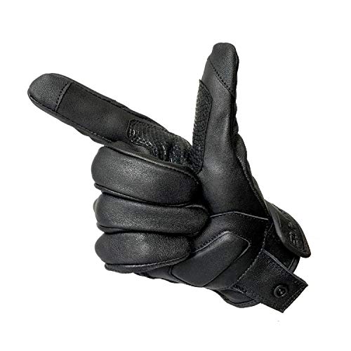 Updated Black Leather Motorcycle Gloves Hard Knuckle Armored Touchscreen Motorcycle Riding Gloves (Updated,non-perforated / Medium)