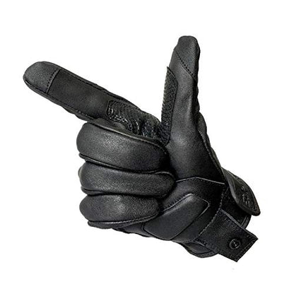 Updated Full Finger Leather Motorcycle Gloves Phone Touch Goat Skin Black Motorbike Riding Gloves (Updated,non-perforated / Large)
