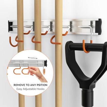 34.5'' Aluminum Alloy Garden Tool Organizer Wall Mount Garage Organizers and Storage with Hooks Tool Hangers for Shed Hooks for Shovel (34.5 in - Orange / 34.5 Inch)