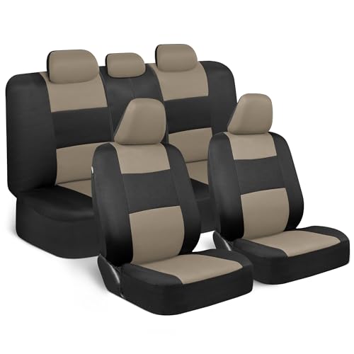 PolyPro Car Seat Covers Full Set in Light Beige on Black (Light Beige)
