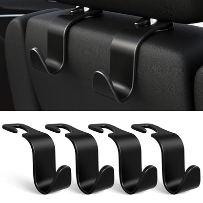 4 Pack Car Headrest Hooks Holds 55lbs Seat Storage Organizer for Bags (Black)