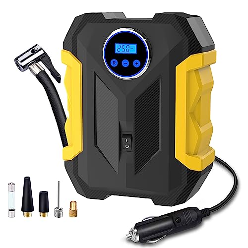 Digital Air Compressor for Car Auto Pump Portable Tire Inflator with LED Light DC 12V (Yellow)