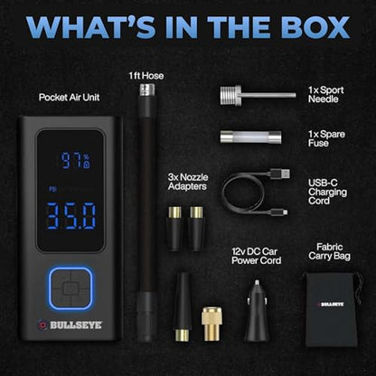 POCKET AIR PRO Tire Inflator Portable Air Compressor by Bullseye Pro for Tires (Pocket Air PRO)