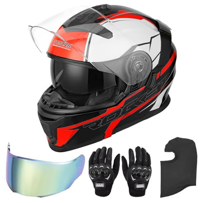 Modular Motorcycle Helmets Full Face Flip up Street Bike Motorcycle Helmet for Unisex Adult Rocket Black (Rocket Black / X-Large)