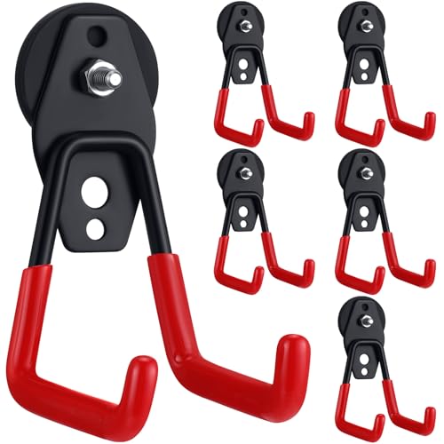 6 Pcs Large Magnetic Hooks Heavy Duty Garage Magnet Hooks Strong Storage Utility Magnetic Hangers with Anti Slip Rubber Coating for Indoor and Outdoor Hanging (Red)