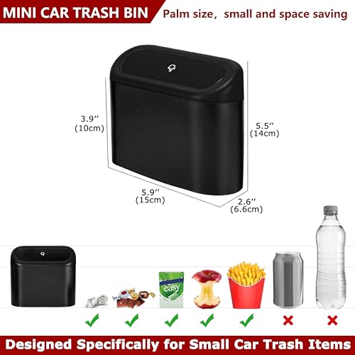 2 Pack Mini Car Trash Can with Lid (Black)