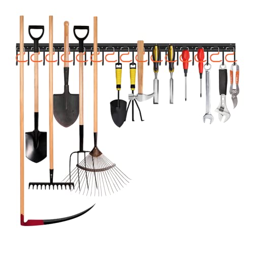51'' All Metal Garden Tool Organizer Adjustable Garage Tool Organizer Wall Mount Garage Organizers and Storage with Heavy Duty Hooks Tool Hangers for Garage Wall (51inch(17"x3pack))