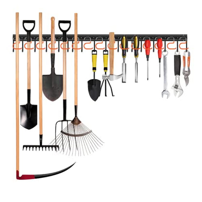 51'' All Metal Garden Tool Organizer Adjustable Garage Tool Organizer Wall Mount Garage Organizers and Storage with Heavy Duty Hooks Tool Hangers for Garage Wall (51inch(17"x3pack))