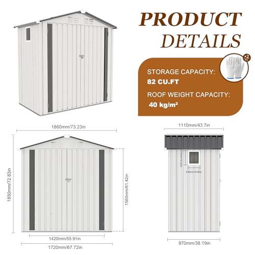 6x3.6FT Storage Shed (6x4x6FT(white))
