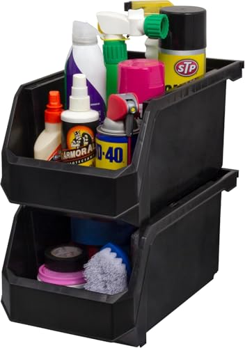 Akro Mils ReadySpace Large Stackable Plastic Storage Bins (Black / Large, 6-Pack)